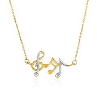 Picture of 14k Two-Toned Yellow and White Gold Musical Notes Necklace: 17 inches