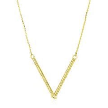 Picture of 14k Yellow Gold Chain Necklace with Two Connected Thin Bar Pendant: 18 inches