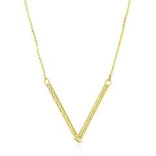 Picture of 14k Yellow Gold Chain Necklace with Two Connected Thin Bar Pendant: 18 inches