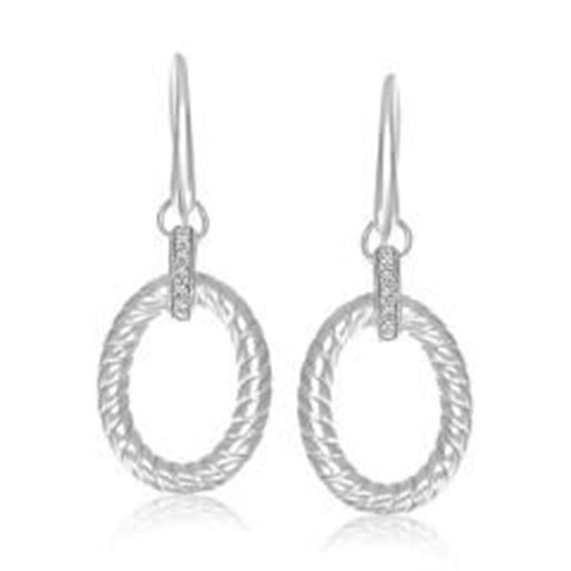 Picture of Sterling Silver Rhodium Finished Diamond Embellished Oval Rope Drop Earrings