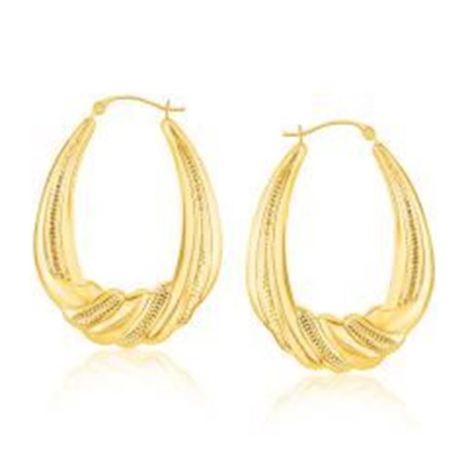 Picture of 14k Yellow Gold Graduated Textured Oval Hoop Earrings