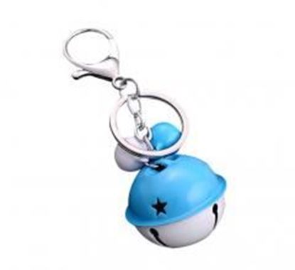 图片 10 pieces Candy Colors Small Bells Key chain DIY Bag Pendant Car Keychain Accessories (Blue White)