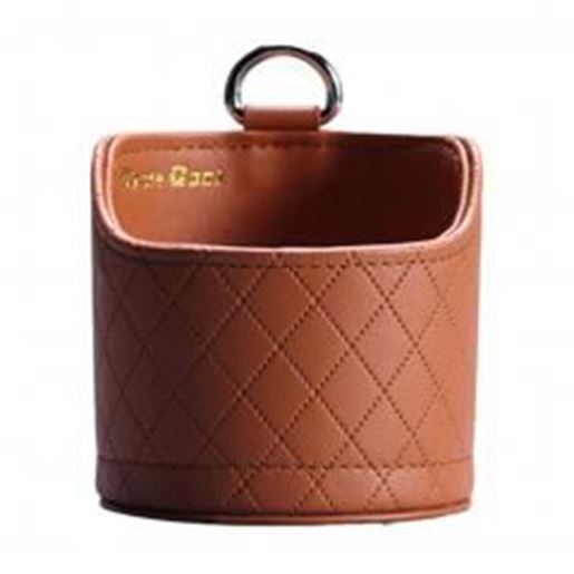 Picture of Fashion Brown PU Leather Round Car Cup Holder,Auto Storage Bucket,3.5*3.3''