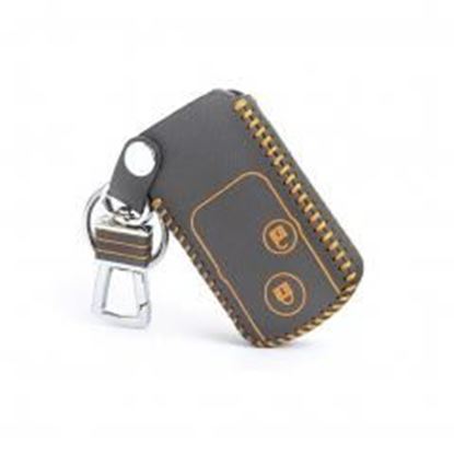 Picture of Genuine Leather Car Key Chain Smart Key Cover Case for Crosstour, Black/Yellow