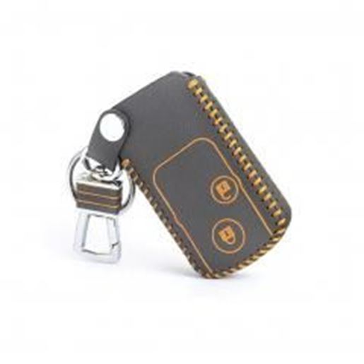 Picture of Genuine Leather Car Key Chain Smart Key Cover Case for Crosstour, Black/Yellow