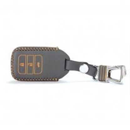 Picture of Genuine Leather Car Key Chain Smart Key Cover Case for Honda Accord,Yellow/Black