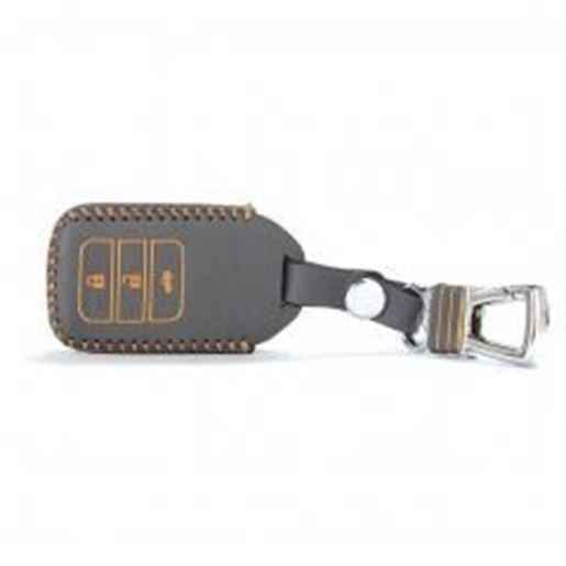 Picture of Genuine Leather Car Key Chain Smart Key Cover Case for Honda Accord,Yellow/Black