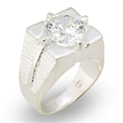 Image sur 31533 - 925 Sterling Silver Ring High-Polished Men AAA Grade CZ Clear