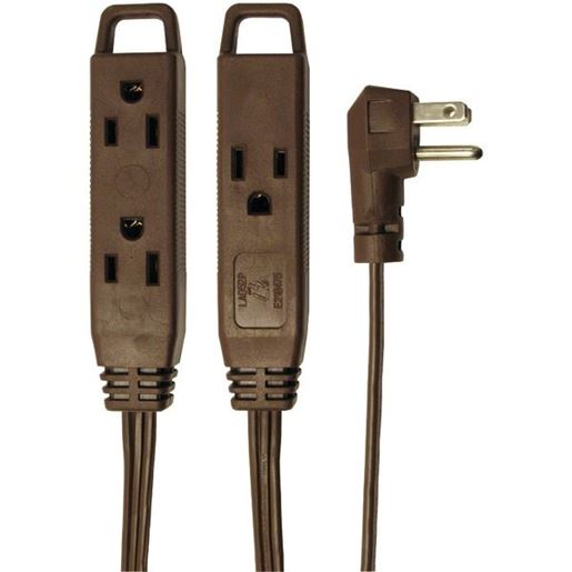 Picture of Axis 45504 3-Outlet Brown Wall-Hugger Indoor Grounded Extension Cord, 8ft