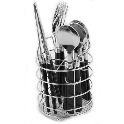 Picture of Gibson Sensations II 16 Piece Stainless Steel Flatware Set with Black Handles and Chrome Caddy