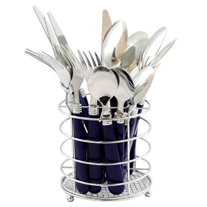 Picture of Gibson Sensations II 16 Piece Stainless Steel Flatware Set with Cobalt Handles and Chrome Caddy