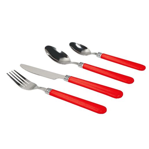 Picture of Gibson Sensations II 16 Piece Stainless Steel Flatware Set with Red Handles and Chrome Caddy