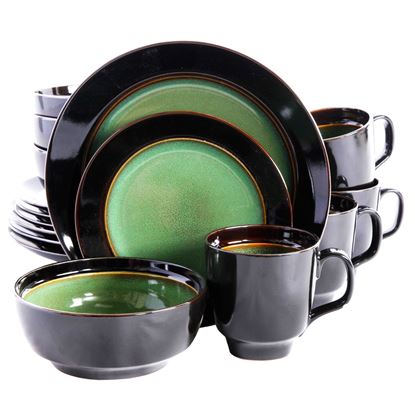 Picture of Bella Galleria 16 piece Reactive Dinnerware Set in Green and Black