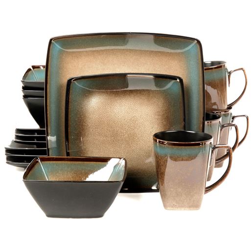 Picture of Gibson Elite Tequesta 16-Piece Square Dinnerware Set, Taupe