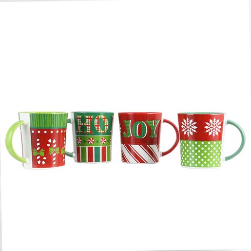 Picture of Gibson Home 4 Piece Holiday Wrap 15 Ounce Assorted Funky Mug Set