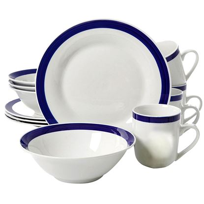 Picture of Gibson Nantucket Sail 12 piece Dinnerware Set White with Blue Bands