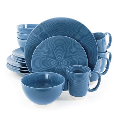 Picture of Gibson Rowland 16 Piece Stoneware Round Dinnerware Set in Blue