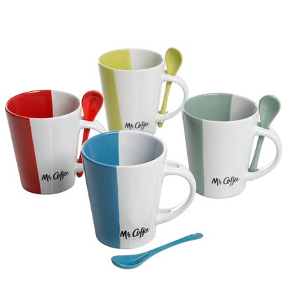 Picture of Mr. Coffee CafÃ© Roma 8 Piece 14 oz. Mugs with Matching Spoons Set in 4 Assorted Colors