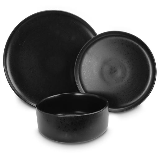 Picture of Gibson Home Stone Lava 12 Piece Dinnerware Set in Matte Black, Service for 4