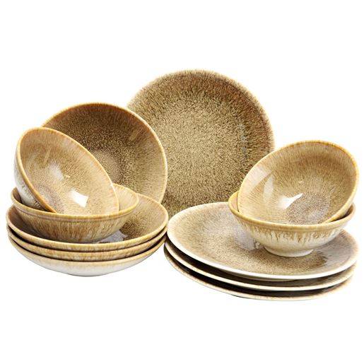 Picture of Gibson Elite OmbrÃ© 12 Piece Stoneware Double Bowl Dinnerware Set in Chestnut