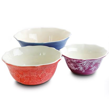图片 Urban Market Life on the Farm 3 Piece Scalloped Stoneware Bowl Set in Assorted Colors
