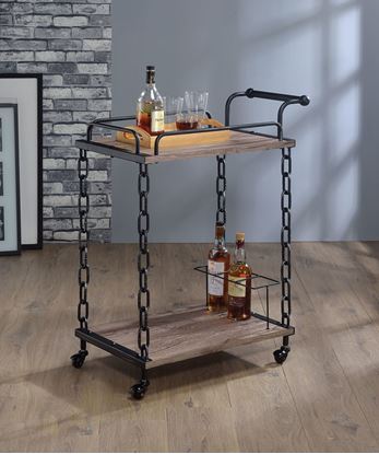 Picture of 29" X 16" X 36" Rustic Oak And Antique Black Serving Cart