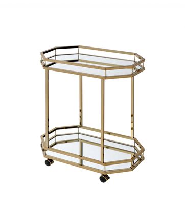 Picture of Champagne Finish Metal Serving Cart with 2 Mirror Shelves