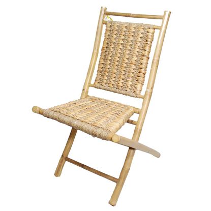 图片 20" X 15" X 36" Natural Bamboo Folding Chairs with an Open Link Hyacinth Weave