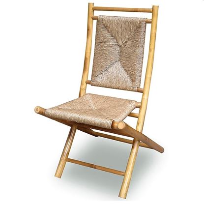 Picture of Set of 2 Natural Bamboo Folding Dining Chairs with Seagrass Triangle Weave