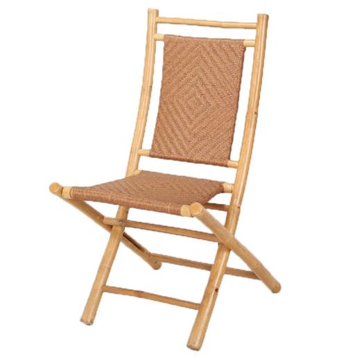 Picture of Set of 2 Natural Bamboo Folding Dining Chairs with Polyrattan Diamond Weave