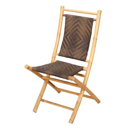 Picture of Set of 2 Brown Bamboo Folding Dining Chairs with Polyrattan Diamond Weave