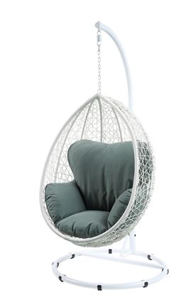 Изображение 38" X 38" X 79" Green Fabric And White Wicker Patio Swing Chair With Stand