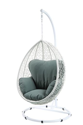 Image sur 38" X 38" X 79" Green Fabric And White Wicker Patio Swing Chair With Stand