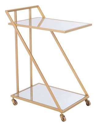 Picture of 22" x 15.9" x 31.9" Gold, Mirror & Steel, Bar Cart