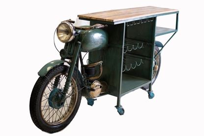 Image de 22" X 86.5" X 40" Green Historical Motorcycle Wine Bar