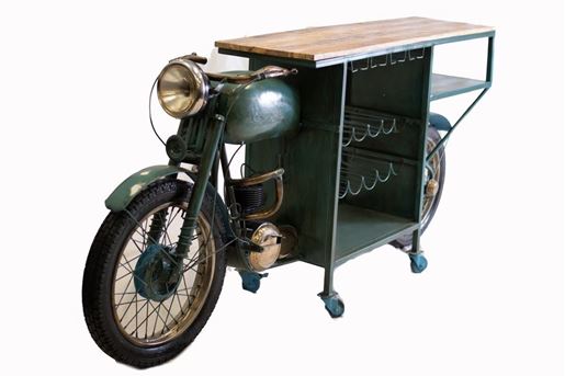 Image sur 22" X 86.5" X 40" Green Historical Motorcycle Wine Bar