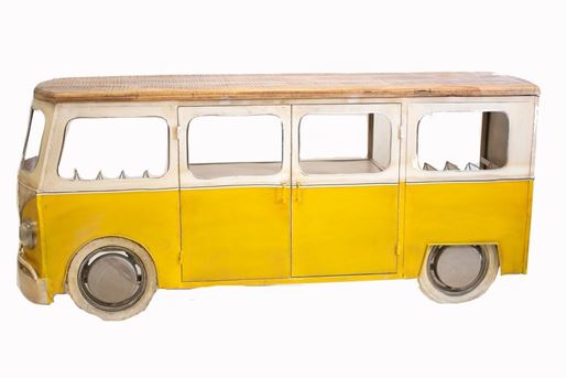 Picture of 24" X 38" X 38" Yellow and White Peace Bus Wine Bar