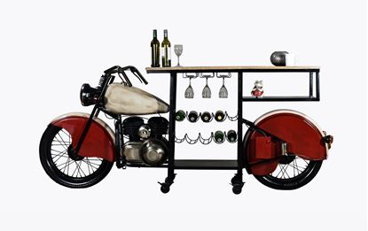 图片 18" X 93" X 39" Red and White Motorcycle Wine Bar