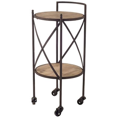 Picture of Compact Rustic Brown Round Rolling Bar Cart