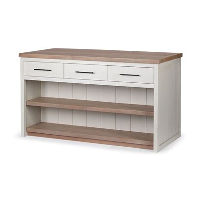 Picture of White and Brown Two Tone Wooden Kitchen Island with 3 Drawers
