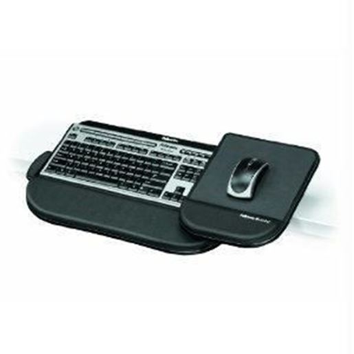 Picture of THE FELLOWES TILT N SLIDE PRO KEYBOARD MANAGER FEATURES THE COMFORT GLIDE SYSTEM