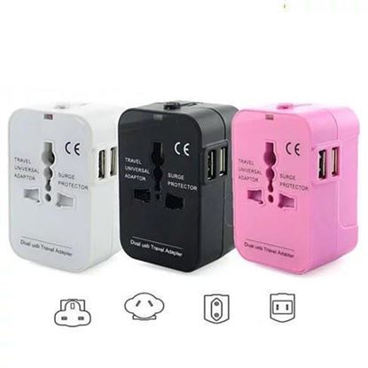 Image de Worldwide Power Adapter and Travel Charger with Dual USB ports that works in 150 countries