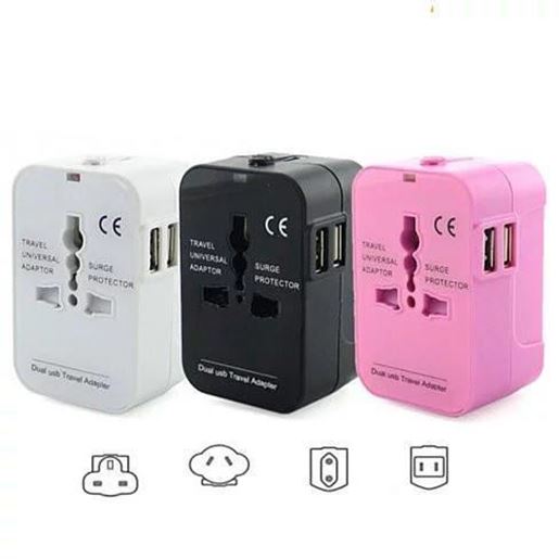 图片 Worldwide Power Adapter and Travel Charger with Dual USB ports that works in 150 countries