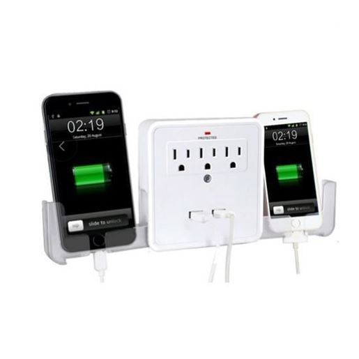 Picture of NEW! Classic Combo Wall Adapter W/3 AC Outlets W/Surge Protection And Dual USB Ports To Charge Your Gadgets