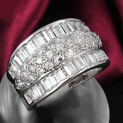 Picture of Regal Baguette And CZ Statement Band Ring