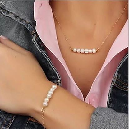 Picture of Miss Lovely Pearls Bar Necklace And Bracelet Set