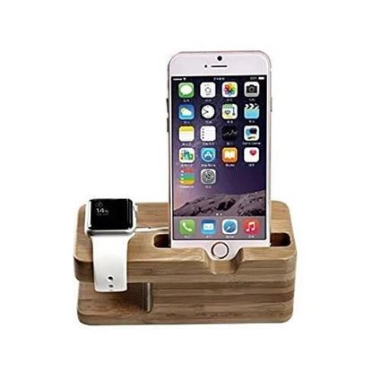 Picture of iPhone and iWatch Docking and Charging Station in Natural Wood