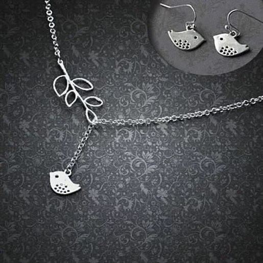 Picture of STERLING SILVER SPRING HAS SPRUNG BIRD NECKLACE in 22" Long w/ FREE BONUS EARRINGS