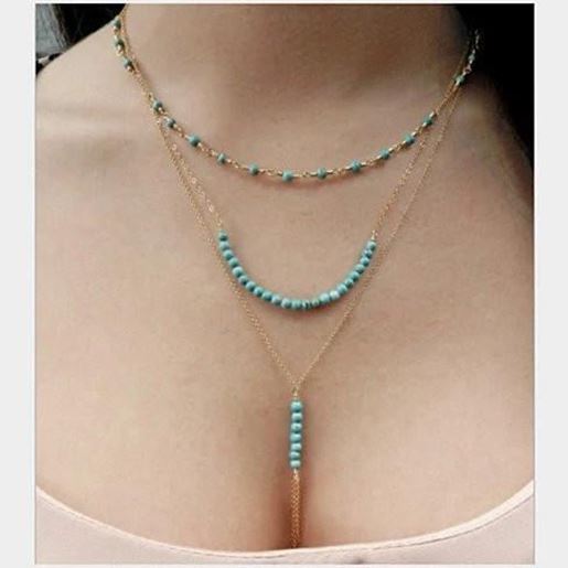 Picture of Turquoise Trinket Three Layered Necklace