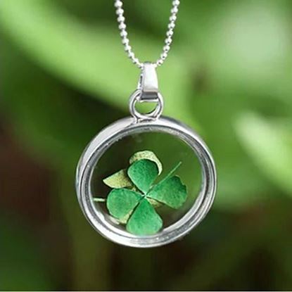 Picture of Lucky U Green Clover Leaf Glass Necklace